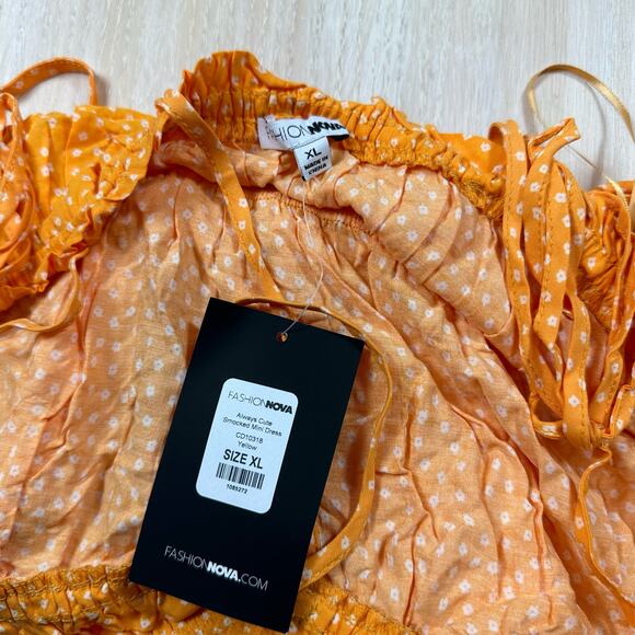 NWT Fashion Nova Yellow Always Cute Smocked Flattering Summer Mini Dress XL - Picture 11 of 13